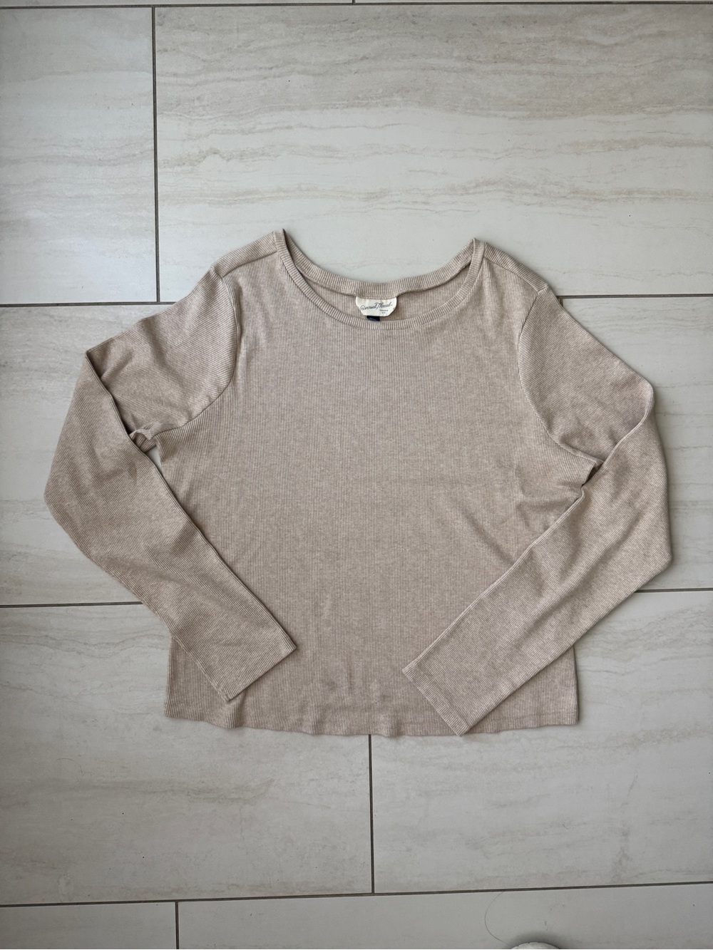 Universal Thread Cream Ribbed Crewneck Top